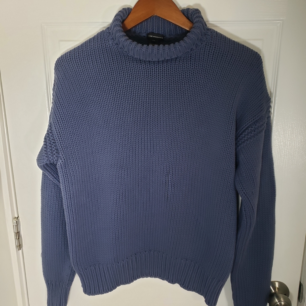 CLUB MONACO Men's Chunky 100% Cotton Mock Neck Sweater - Size L. 9